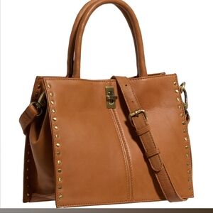 Marta Ponti Leather Stud-Trim Satchel in Tan